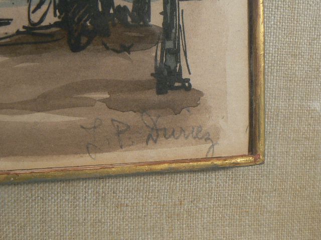Vintage prints 2 of watercolors pencil signed artist DURIEZ French street scapes Vintage prints 2 of watercolors pencil signed artist DURIEZ French street scapes
