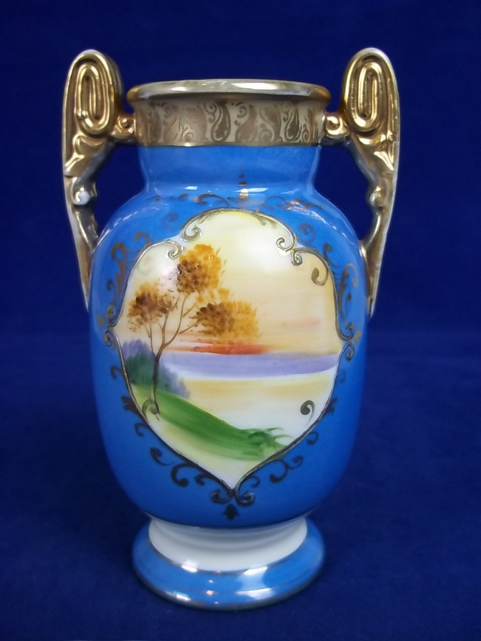 Cornflower Blue Small Hand Painted Noritake 2 Panel Vase from