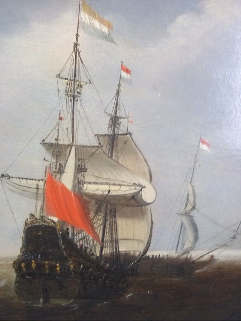 Oil On Board Of 'Shipping Off Flushing' Netherlands By Claes Claesz Wou, c.1630 Oil On Board Of 'Shipping Off Flushing' Netherlands By Claes Claesz Wou, c.1630