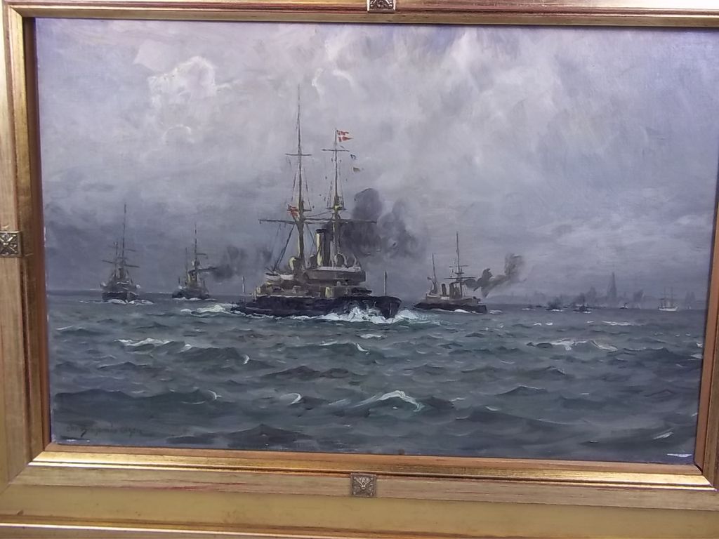 Ch. Benjamin Olsen (1873-1935) 'Danish Warships Exercising Off Aarhus', Signed Ch. Benjamin Olsen (1873-1935) 'Danish Warships Exercising Off Aarhus', Signed