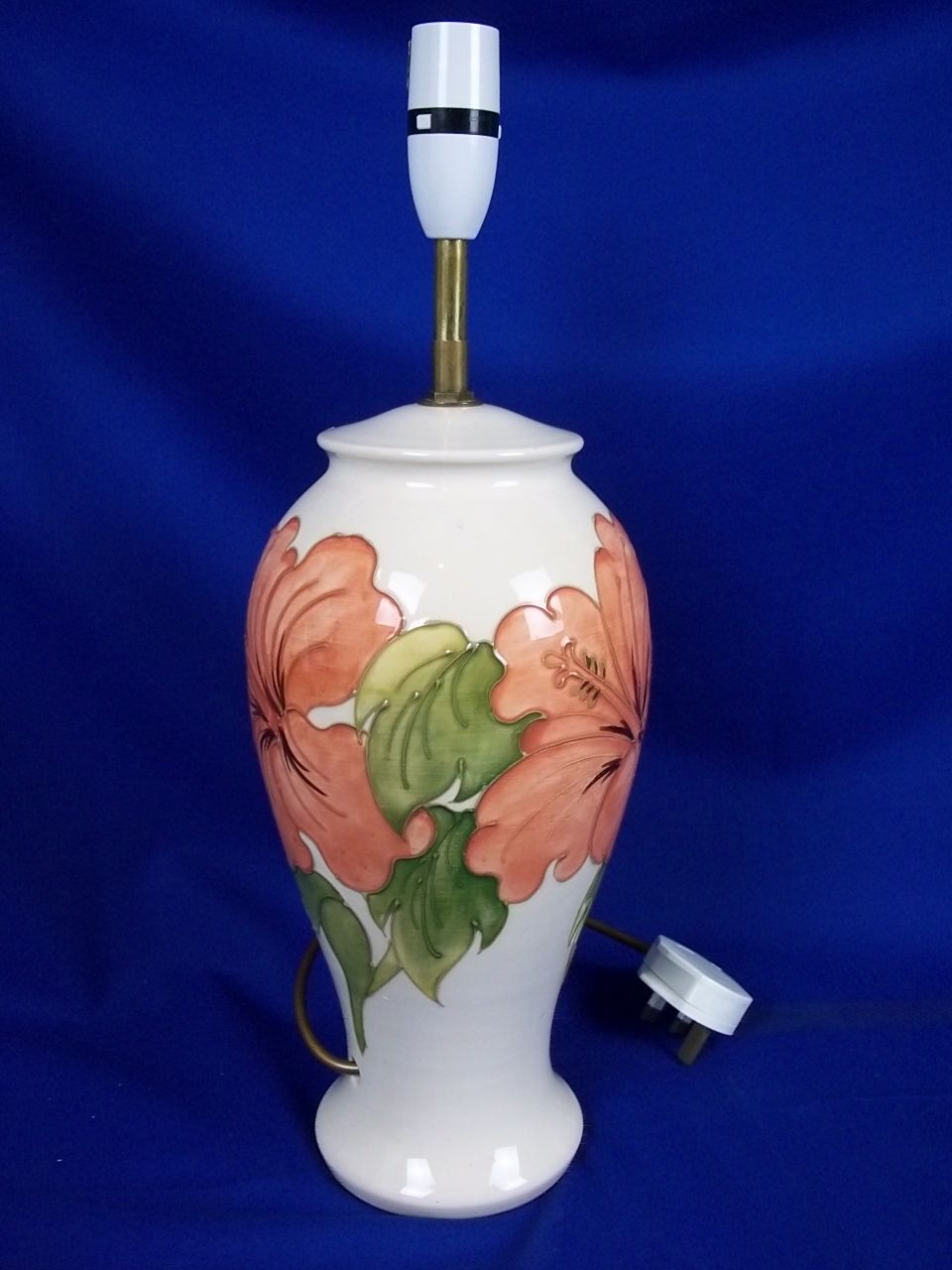 Moorcroft Pottery Hibiscus Pattern Large Ceramic Lamp Base from theantiquesstorehouse on Ruby Lane