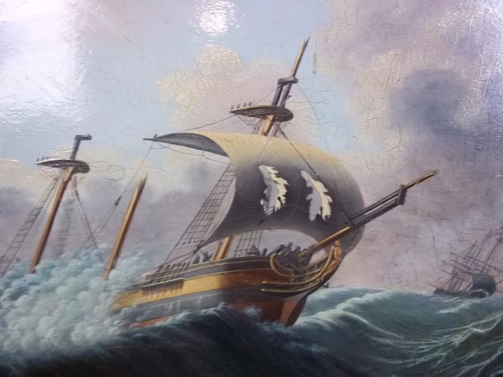 c.1810 Thomas Buttersworth Oil On Board Painting of a Ships Stormy Sea c.1810 Thomas Buttersworth Oil On Board Painting of a Ships Stormy Sea
