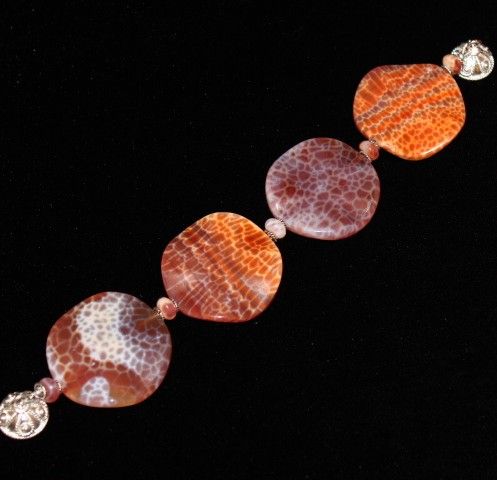 Artisan Crafted Genuine Fire Agate Gemstone Sterling Silver Bracelet Artisan Crafted Genuine Fire Agate Gemstone Sterling Silver Bracelet