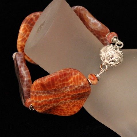 Artisan Crafted Genuine Fire Agate Gemstone Sterling Silver Bracelet Artisan Crafted Genuine Fire Agate Gemstone Sterling Silver Bracelet