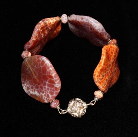 Artisan Crafted Genuine Fire Agate Gemstone Sterling Silver Bracelet Artisan Crafted Genuine Fire Agate Gemstone Sterling Silver Bracelet