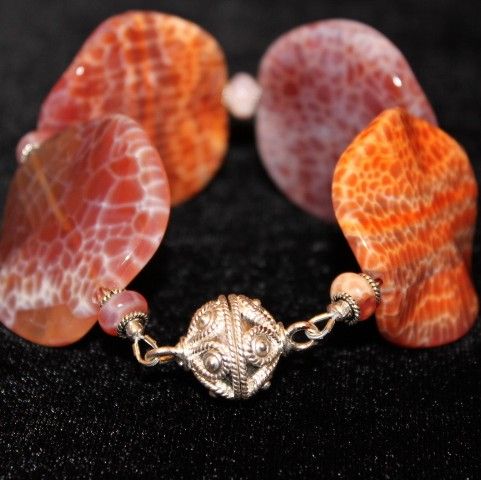 Artisan Crafted Genuine Fire Agate Gemstone Sterling Silver Bracelet Artisan Crafted Genuine Fire Agate Gemstone Sterling Silver Bracelet