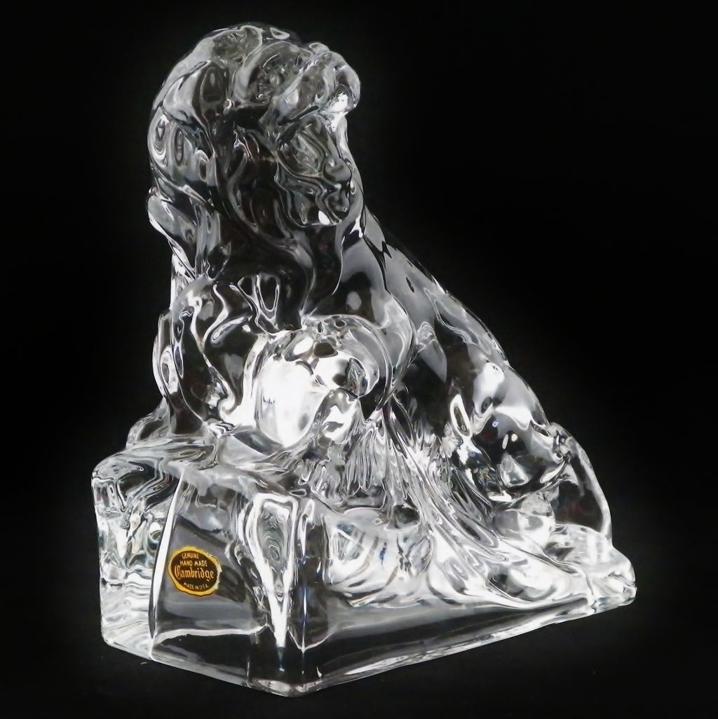 Single Cambridge Glass Crystal Lion Bookend Single Cambridge Glass Crystal Lion Bookend