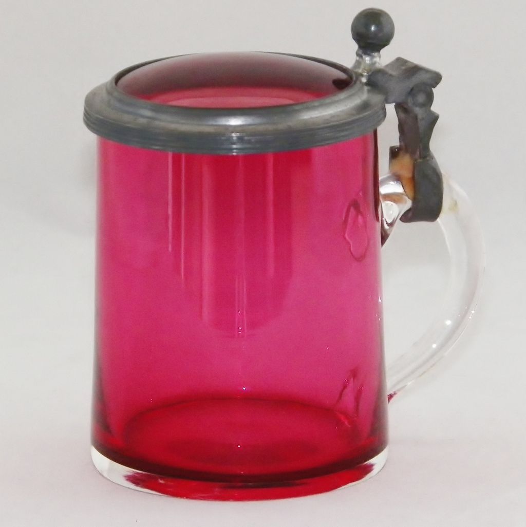 Small Continental Cranberry Glass Covered Mini Stein Small Continental Cranberry Glass Covered Mini Stein