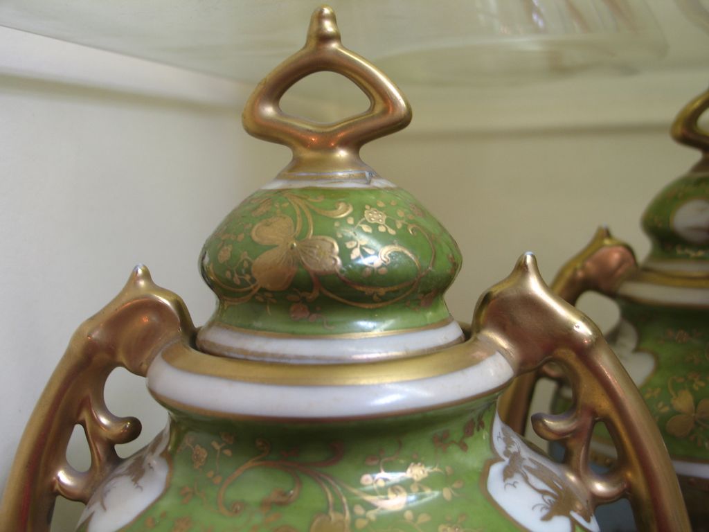 Antique Royal Vienna Urns - Matching Porcelain Pair - Signed by Reynolds, Austria Antique Royal Vienna Urns - Matching Porcelain Pair - Signed by Reynolds, Austria