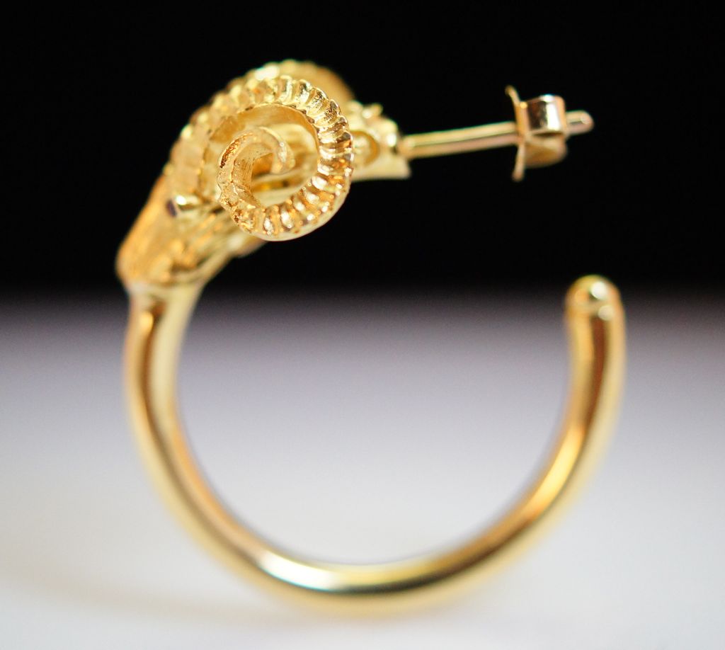 'Aries' Earrings, 18K yellow gold and Ruby Eye Hook Earrings 'Aries' Earrings, 18K yellow gold and Ruby Eye Hook Earrings
