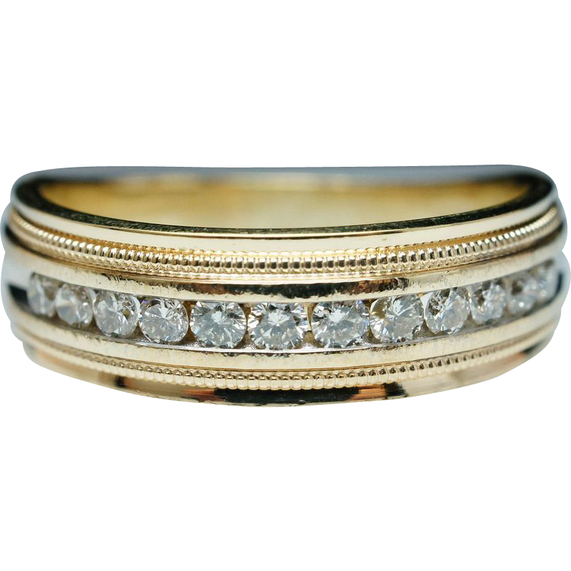 Vintage Mens .53ct Diamond Wedding Band Ring - Size 11