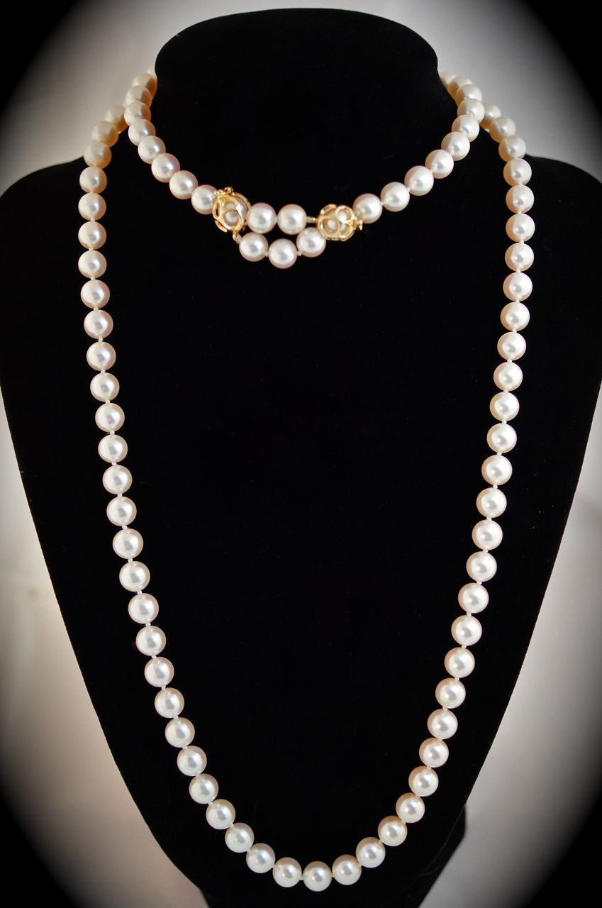 Cultured Pearl Necklace Strung, Knotted & Assembled 34 INCHES- Vintage Cultured Pearl Necklace Strung, Knotted & Assembled 34 INCHES- Vintage