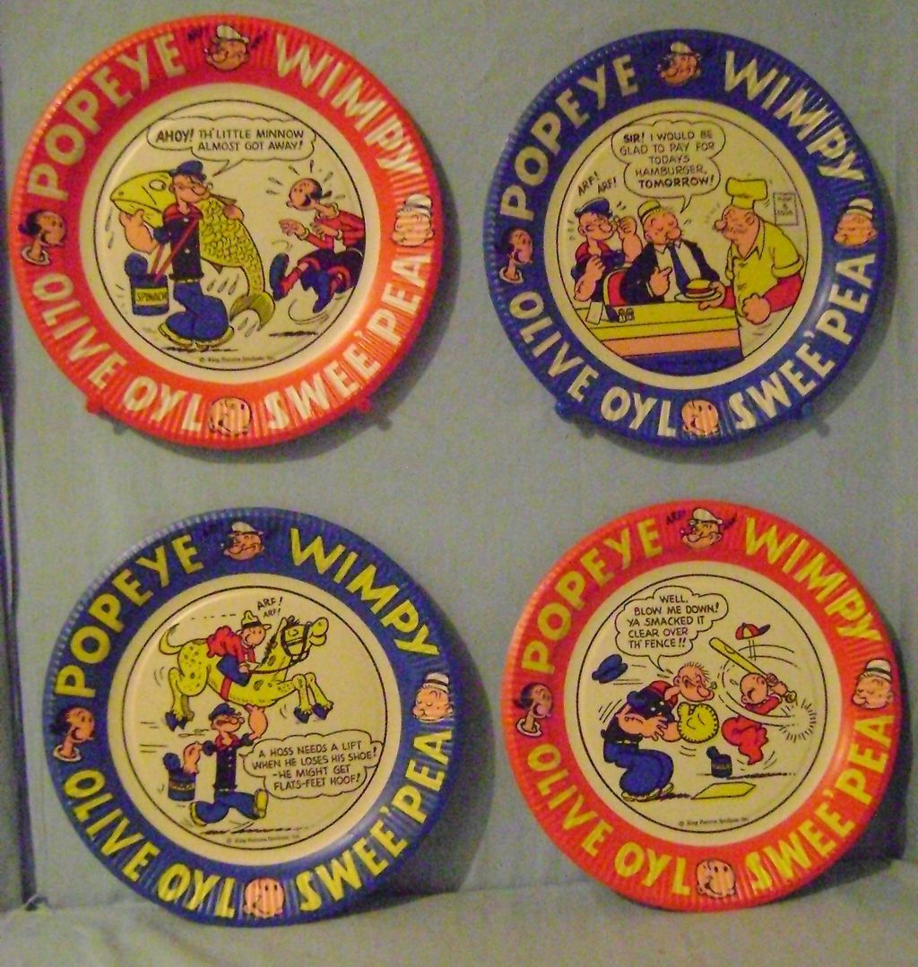 Vintage Popeye The Sailor set of four Paper Plates Vintage Popeye The Sailor set of four Paper Plates
