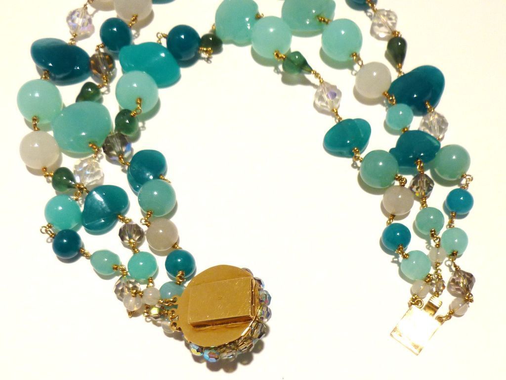Outstanding Three-Strand Vintage Murano Glass and Austrian Crystal Necklace Outstanding Three-Strand Vintage Murano Glass and Austrian Crystal Necklace