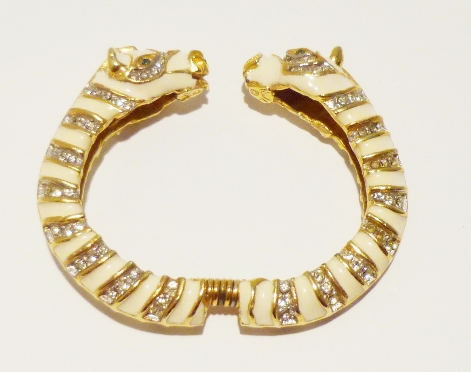 Vintage Kenneth Jay Lane Zebra Demi-Parure -- Clamper, Earrings and Ring Vintage Kenneth Jay Lane Zebra Demi-Parure -- Clamper, Earrings and Ring