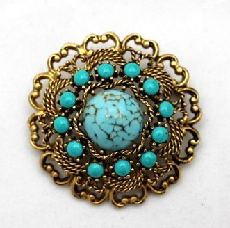 Vintage Emmons Brooch Faux/Simulated Turquoise Stones Vintage Emmons Brooch Faux/Simulated Turquoise Stones
