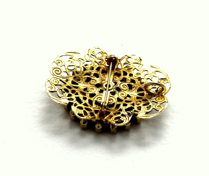 Unique Vintage French Filigree Pave Set Dimensional Brooch / Pendant Unique Vintage French Filigree Pave Set Dimensional Brooch / Pendant