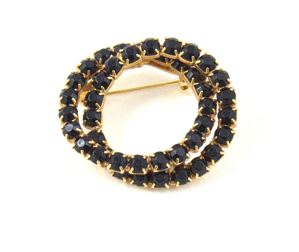 Classic Vintage Black Rhinestone Double Circle Eternity Brooch / Pin Classic Vintage Black Rhinestone Double Circle Eternity Brooch / Pin