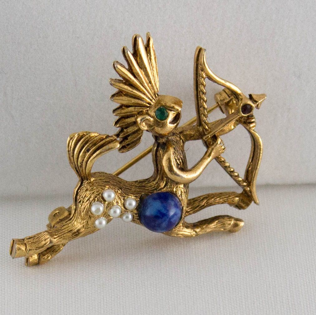 Charming Simulated Pearl Zodiac Sagittarius Figural Pin /Brooch Charming Simulated Pearl Zodiac Sagittarius Figural Pin /Brooch