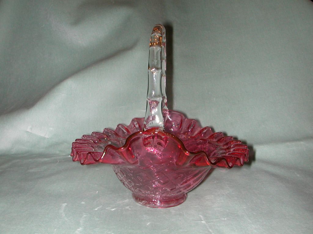 Fenton Ruby Overlay Diamond Optic Basket. Fenton Ruby Overlay Diamond Optic Basket.