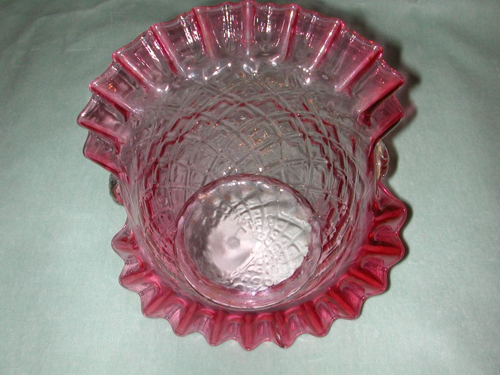 Fenton Ruby Overlay Diamond Optic Basket. Fenton Ruby Overlay Diamond Optic Basket.