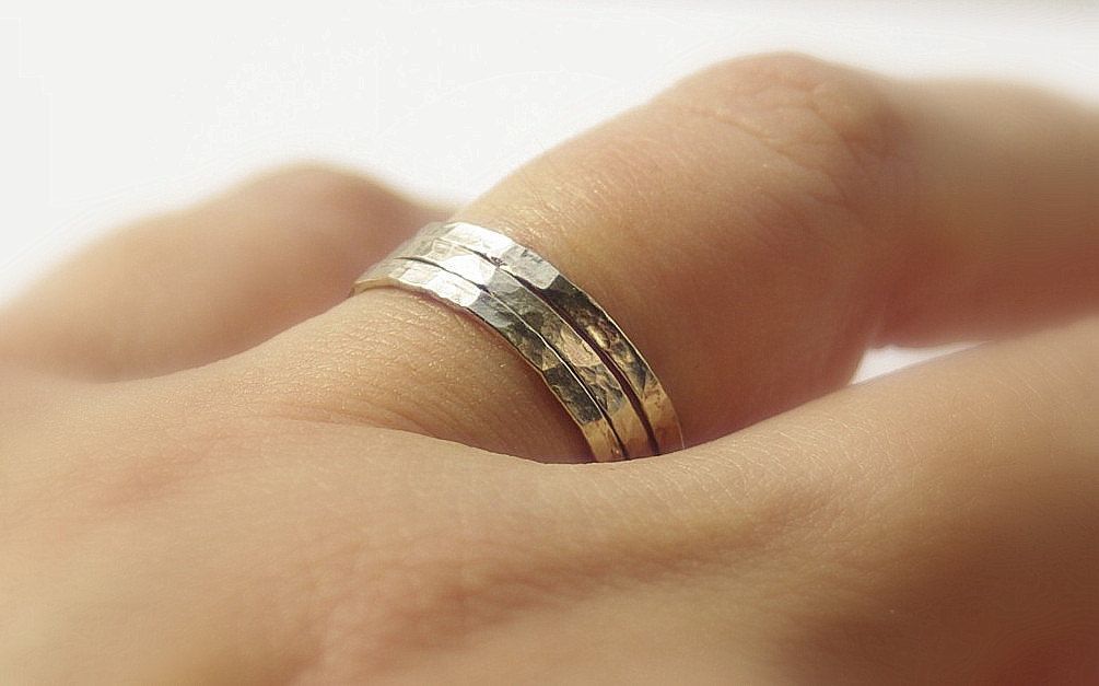 14k WHITE Gold Filled Hammered Stackable Stacking Wedding Rings