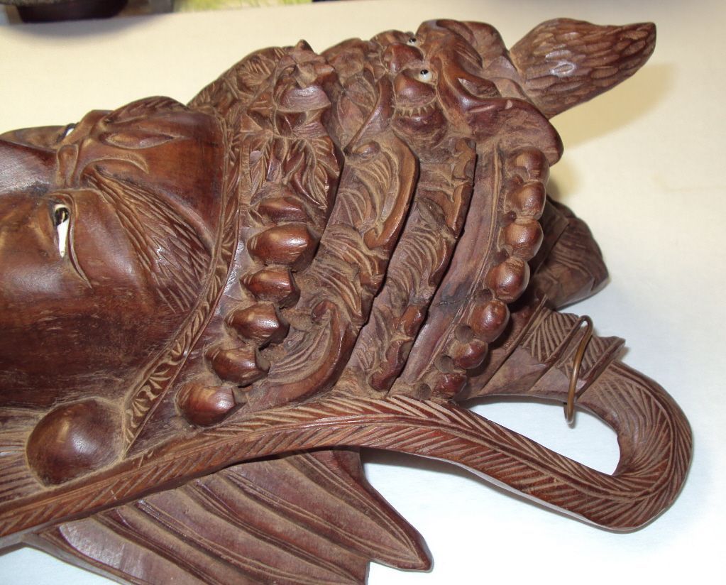Antique Chinese Rosewood Carved Wood Mask Glass eyes 1850 Antique Chinese Rosewood Carved Wood Mask Glass eyes 1850