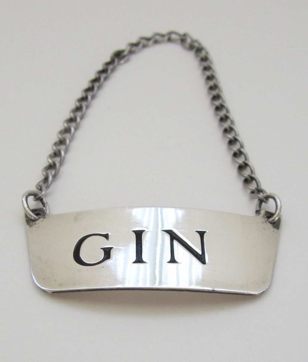 Handsome American Sterling Silver Liquor Decanter Tag with Chain Handsome American Sterling Silver Liquor Decanter Tag with Chain
