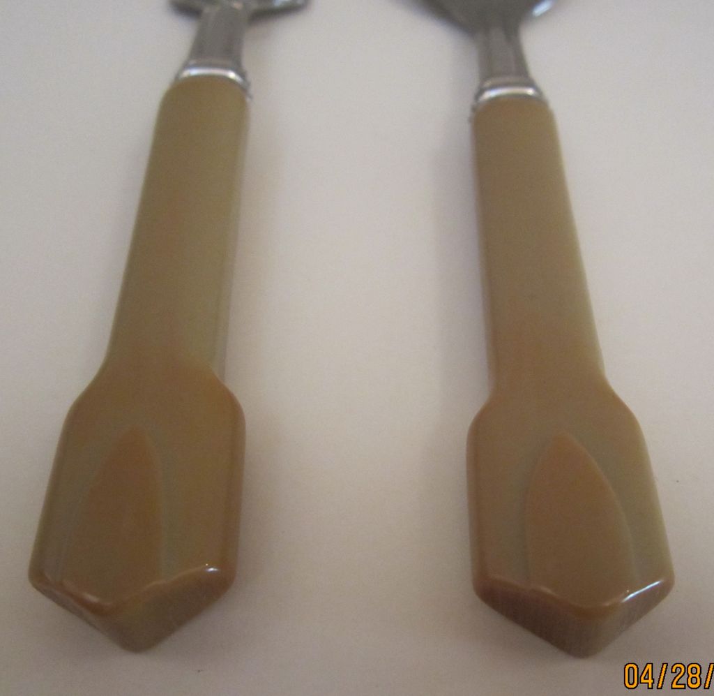 Bakelite Child's Fork & Spoon in Original Box Bakelite Child's Fork & Spoon in Original Box