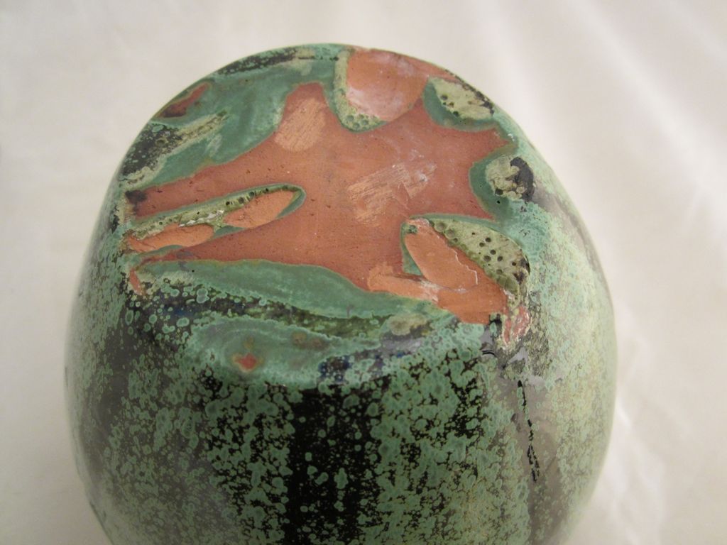 Green Designed Red Ware Ovoid Vase - Art Pottery Green Designed Red Ware Ovoid Vase - Art Pottery