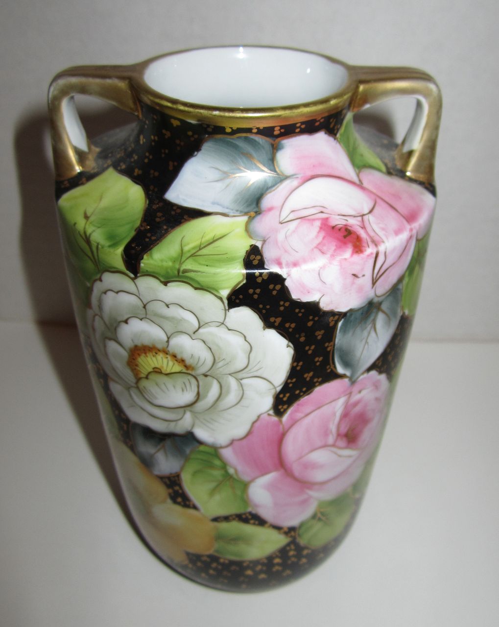 Noritake Black Vase with Gold & Flowers Noritake Black Vase with Gold & Flowers