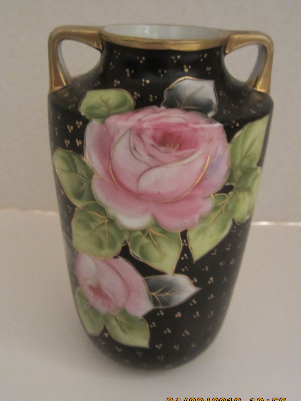 Noritake Black Vase with Gold & Flowers Noritake Black Vase with Gold & Flowers