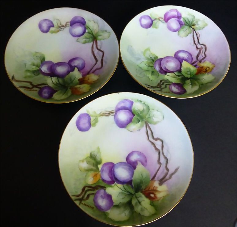 Set of 3 Hand painted Thomas Sevres Bavaria Cabinet Plates c 1908 artist signed Set of 3 Hand painted Thomas Sevres Bavaria Cabinet Plates c 1908 artist signed