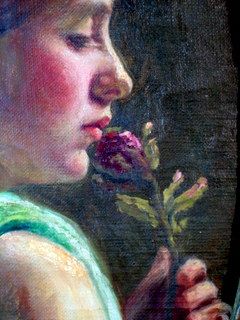 Painter Unknown_Young Woman Smelling a Rose Painter Unknown_Young Woman Smelling a Rose