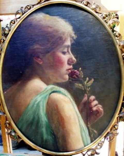 Painter Unknown_Young Woman Smelling a Rose Painter Unknown_Young Woman Smelling a Rose