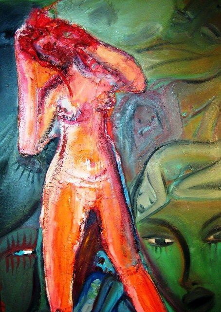 ROCKY_Red Nude Woman in A Sea of Green Faces ROCKY_Red Nude Woman in A Sea of Green Faces
