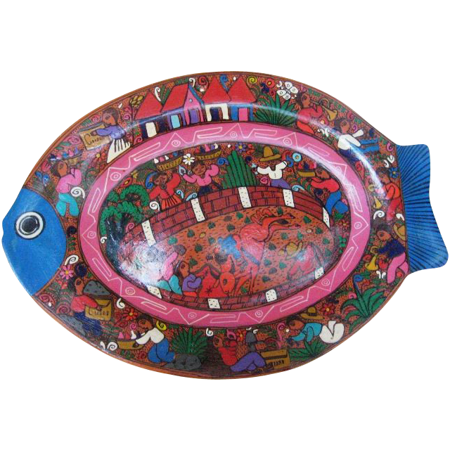 Hand-painted Decorative Fish-shaped Plate_Mexican/Central American Art Hand-painted Decorative Fish-shaped Plate_Mexican/Central American Art