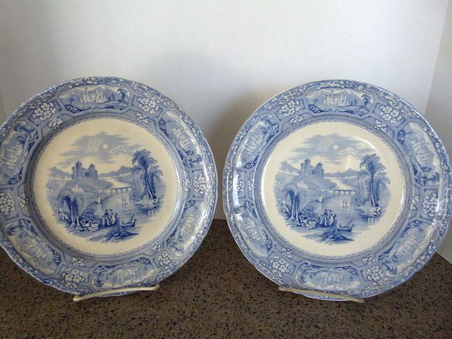 Pair of Florentine Blue Transfer Plates by Mayer c. 1843-55 Pair of Florentine Blue Transfer Plates by Mayer c. 1843-55