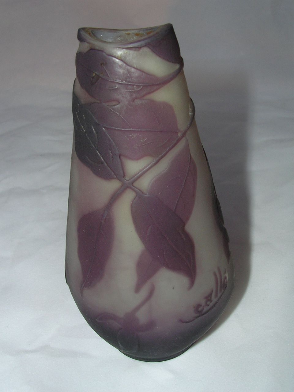 Galle Miniature French Cameo Glass Vase- Diptop - Wisteria- c.1900 Galle Miniature French Cameo Glass Vase- Diptop - Wisteria- c.1900