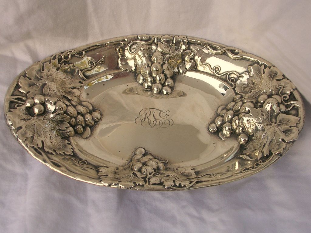 Sterling Silver Repousse Serving Tray - Mauser Sterling Silver Repousse Serving Tray - Mauser