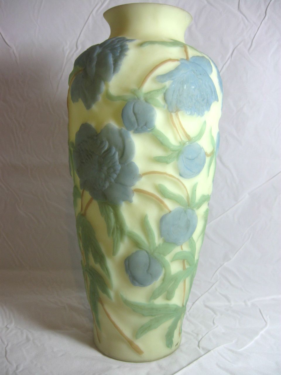 Large Consolidated Satin Glass Chrysanthemum Vase Tri Color Large Consolidated Satin Glass Chrysanthemum Vase Tri Color