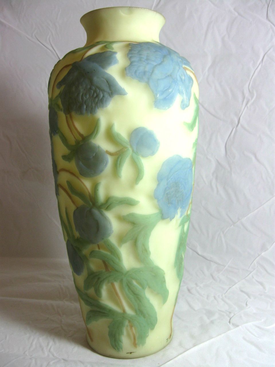 Large Consolidated Satin Glass Chrysanthemum Vase Tri Color Large Consolidated Satin Glass Chrysanthemum Vase Tri Color