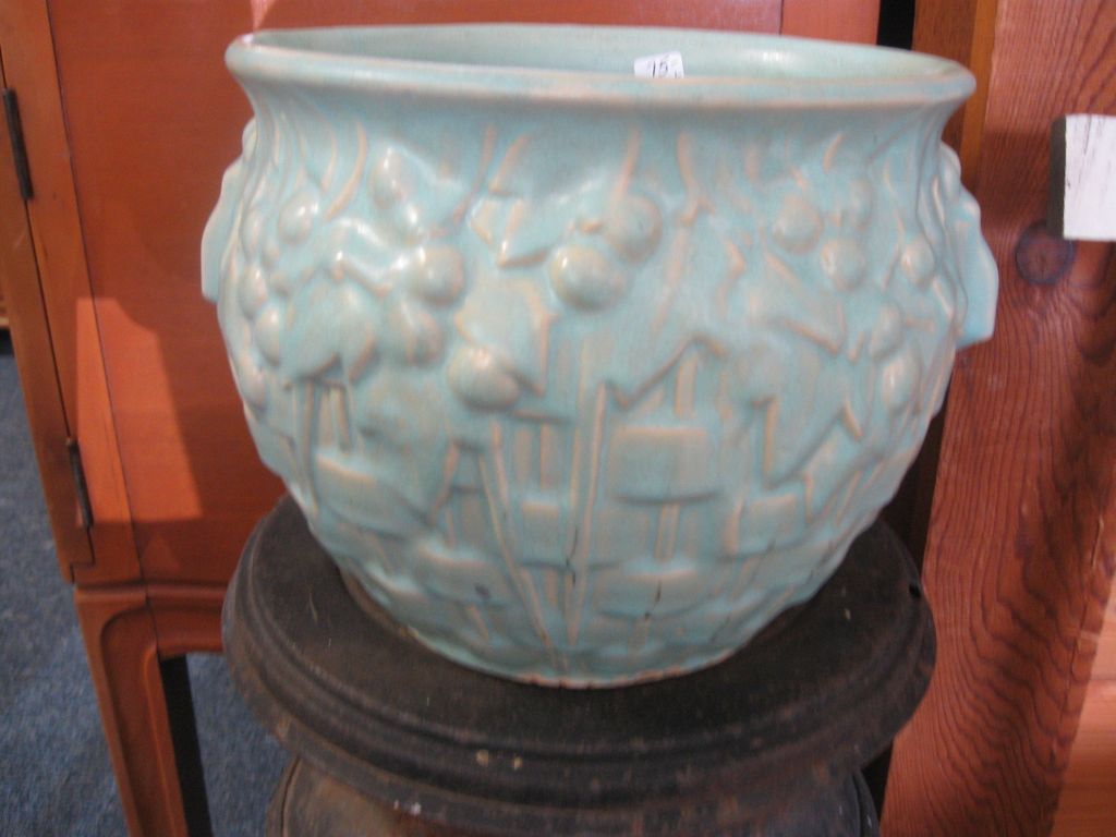 Early McCoy Pottery Glazed Powder Blue Basket Berries Leaves Early McCoy Pottery Glazed Powder Blue Basket Berries Leaves