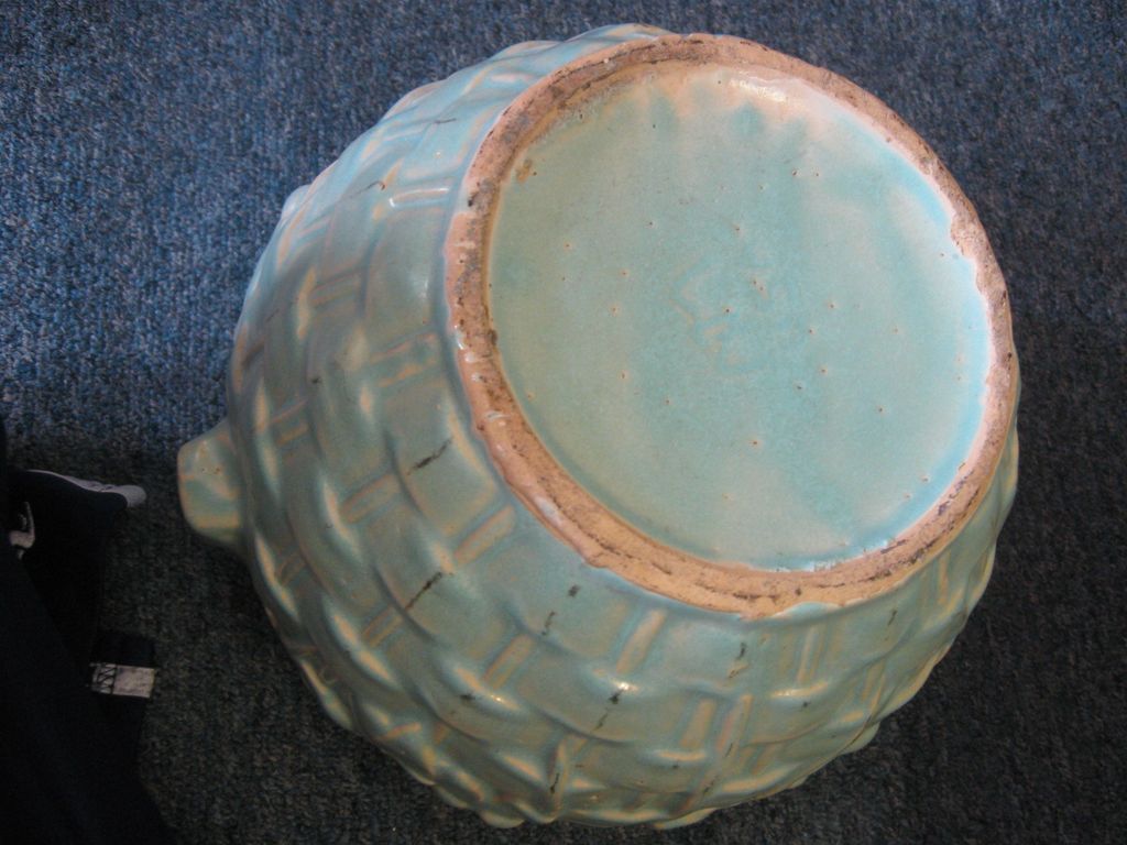 Early McCoy Pottery Glazed Powder Blue Basket Berries Leaves Early McCoy Pottery Glazed Powder Blue Basket Berries Leaves