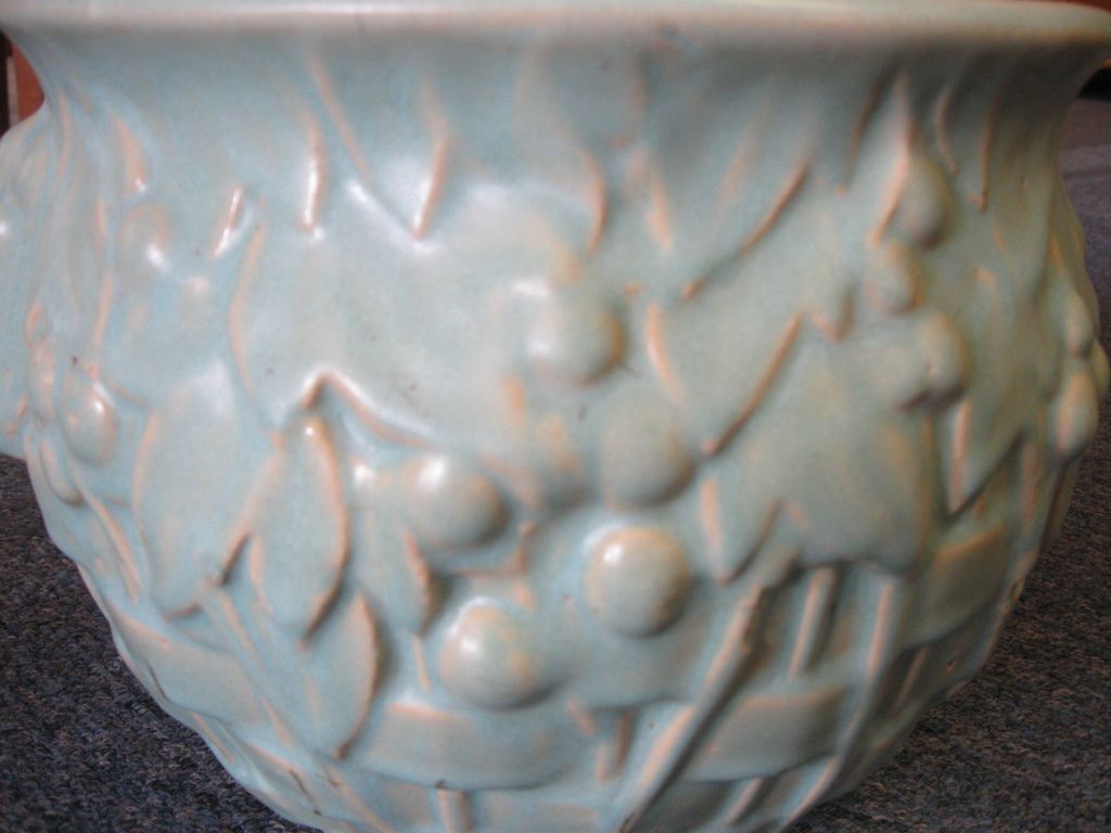 Early McCoy Pottery Glazed Powder Blue Basket Berries Leaves Early McCoy Pottery Glazed Powder Blue Basket Berries Leaves