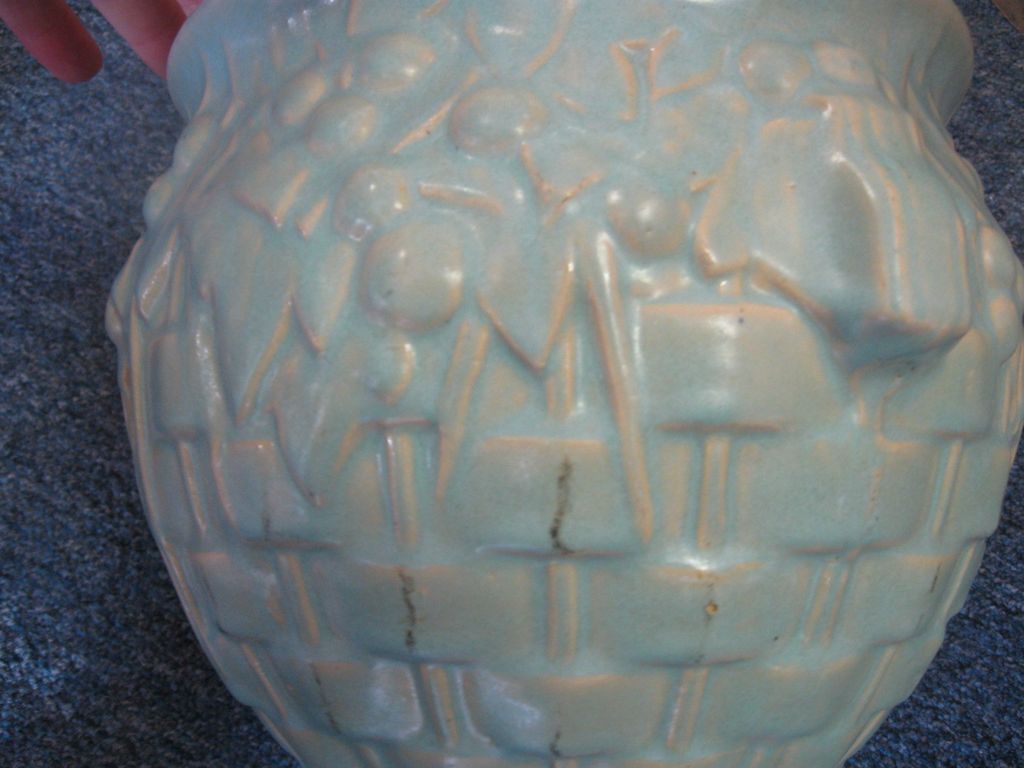 Early McCoy Pottery Glazed Powder Blue Basket Berries Leaves Early McCoy Pottery Glazed Powder Blue Basket Berries Leaves