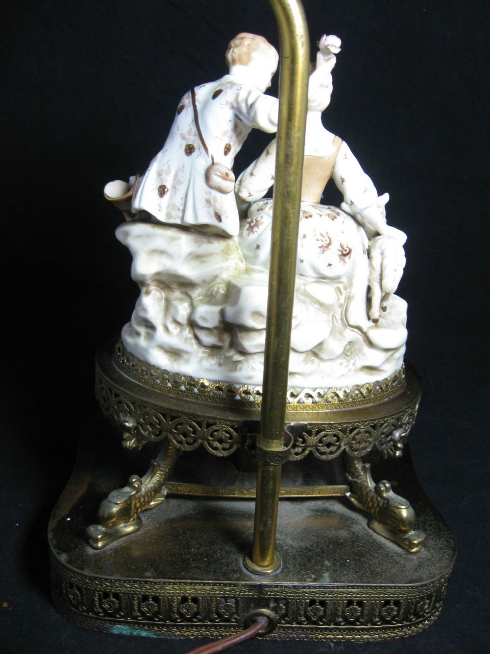 Vintage Estate Meissen Style Victorian Couple Figurines Lamp Ornate Brass Base Vintage Estate Meissen Style Victorian Couple Figurines Lamp Ornate Brass Base