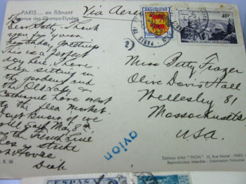 6 Int'l 1940's Postcards STAMPED to WELLESLEY College from Paris Italy etc. 6 Int'l 1940's Postcards STAMPED to WELLESLEY College from Paris Italy etc.
