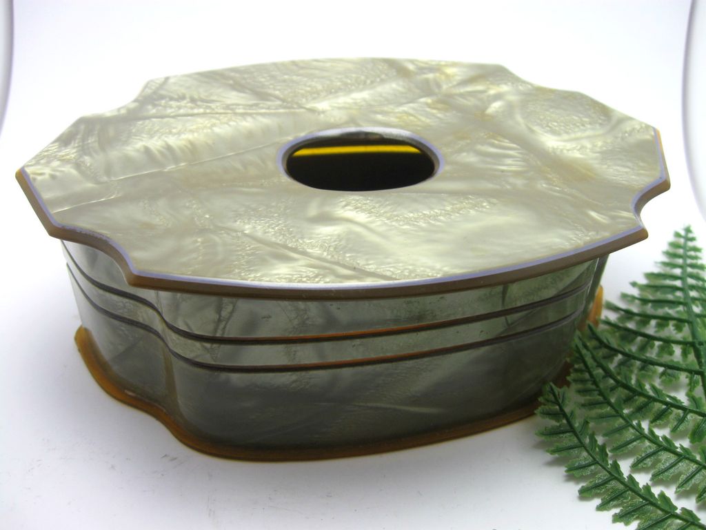 Vintage Celluloid Victorian Style Vanity Hair Catcher with Faux Abalone Shell finish Vintage Celluloid Victorian Style Vanity Hair Catcher with Faux Abalone Shell finish