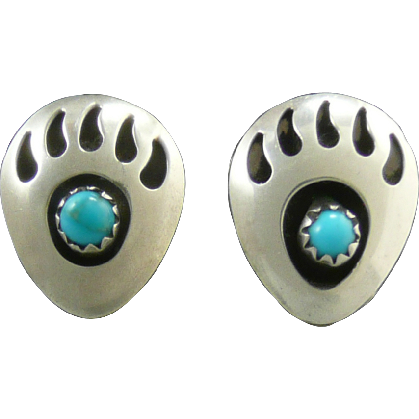 Bear Paw Sterling and Turquoise Earrings from raretreasures on Ruby Lane